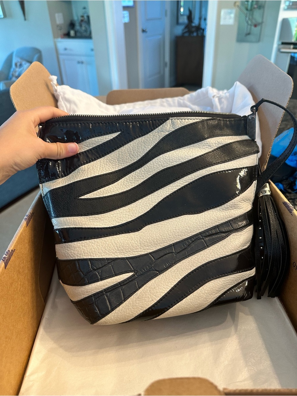 Black and White Zebra-Striped Crossbody Bag Brighton